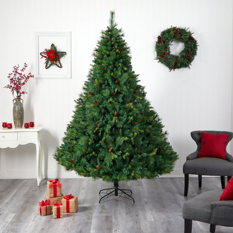 8ft Prelit Green Pine Artificial Christmas Tree with Warm White LED Lights