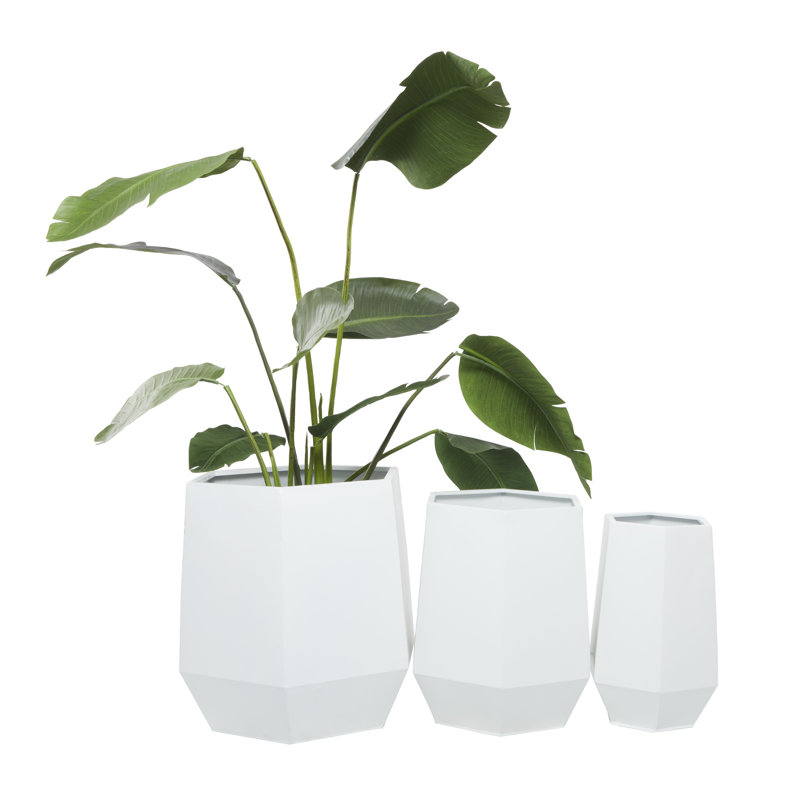 Esta White Metal Round Planter Set - Indoor/Outdoor