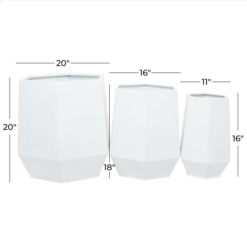 Esta White Metal Round Planter Set - Indoor/Outdoor
