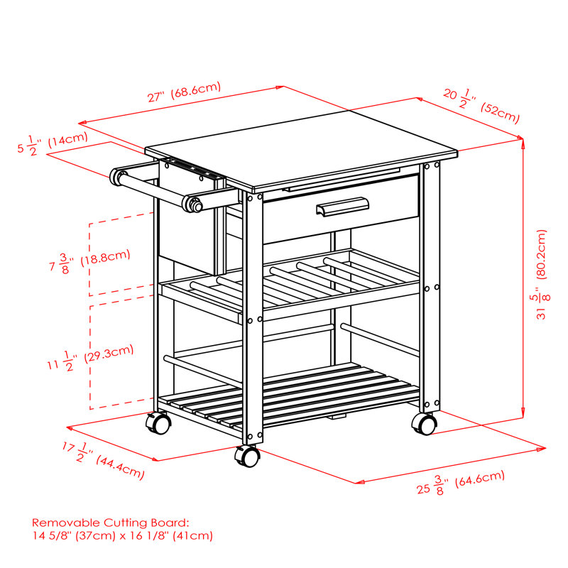 Transitional Brown Wood Kitchen Cart with Wine Storage and Knife Block
