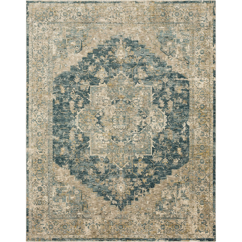 Ezine Luxe Blue Synthetic 5' x 7' Easy-Care Area Rug