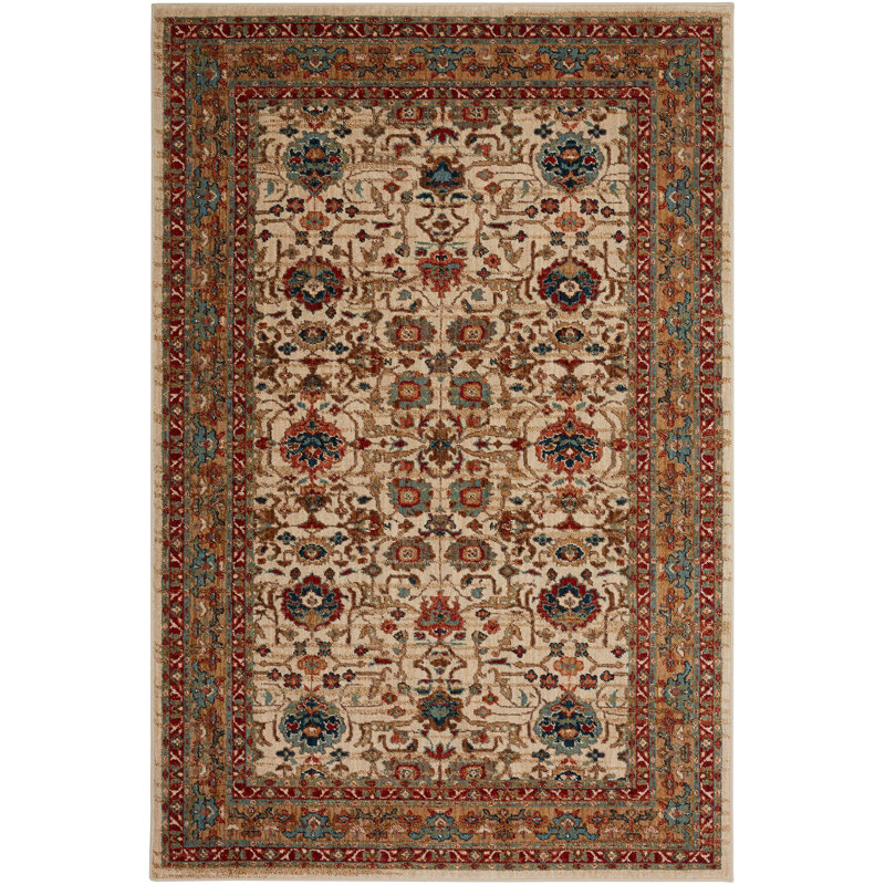 Keralam Cream Synthetic 65''x41'' Easy Care Area Rug