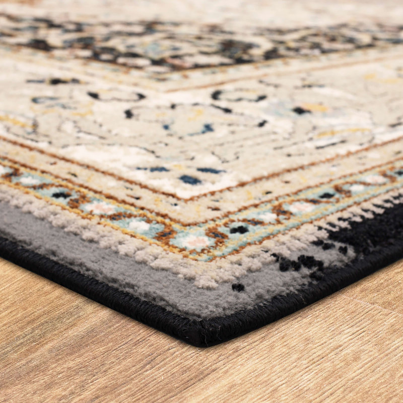 Chronos Black Rectangular Stain-Resistant Area Rug