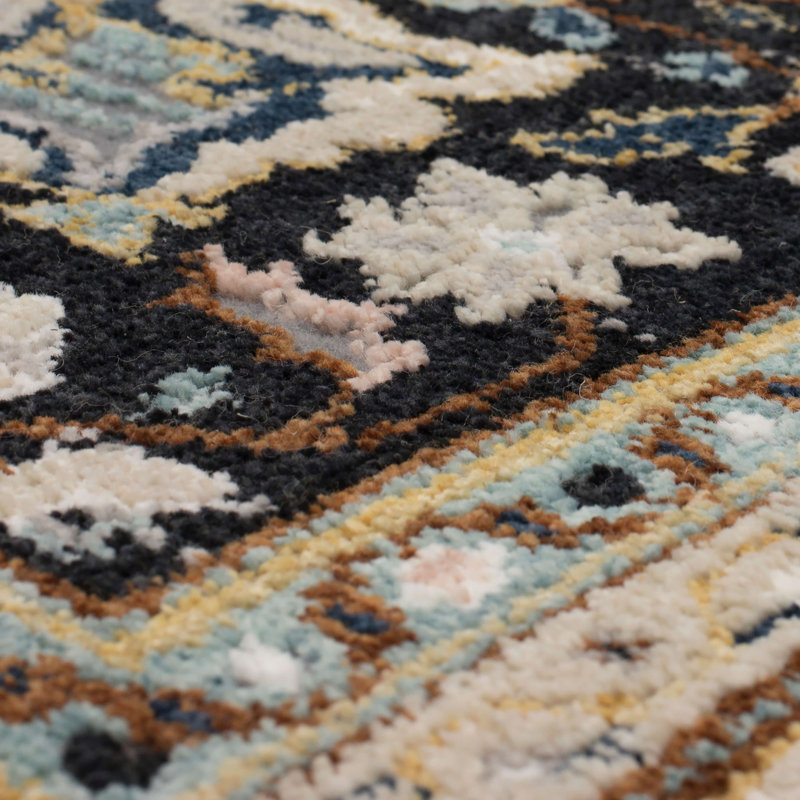 Chronos Black Rectangular Stain-Resistant Area Rug
