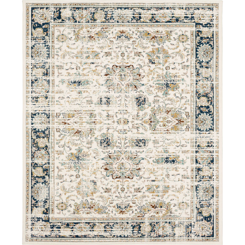 Alabaster Blue and Cream Viscose Silk Area Rug 9'6" x 12'11"