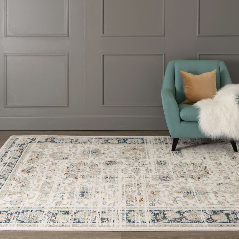 Alabaster Blue and Cream Viscose Silk Area Rug 9'6" x 12'11"