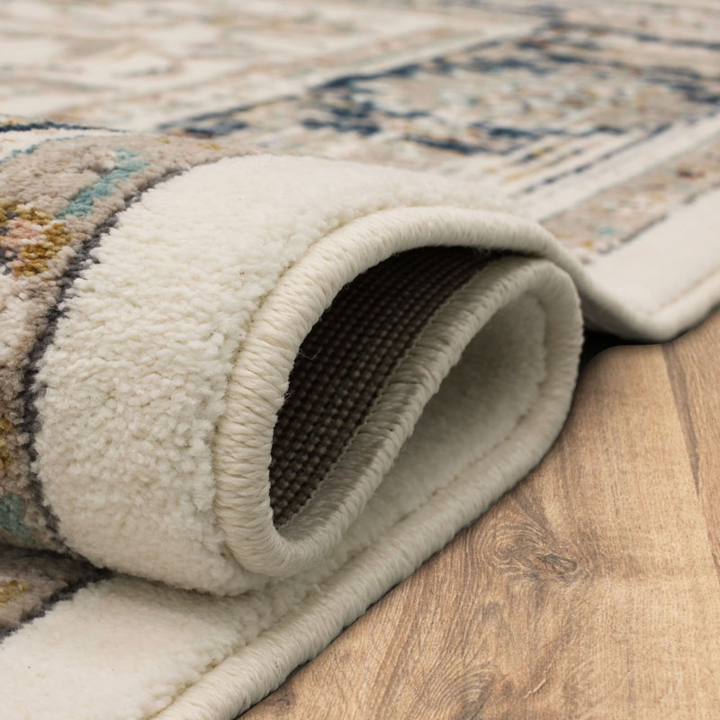 Alabaster Blue and Cream Viscose Silk Area Rug 9'6" x 12'11"