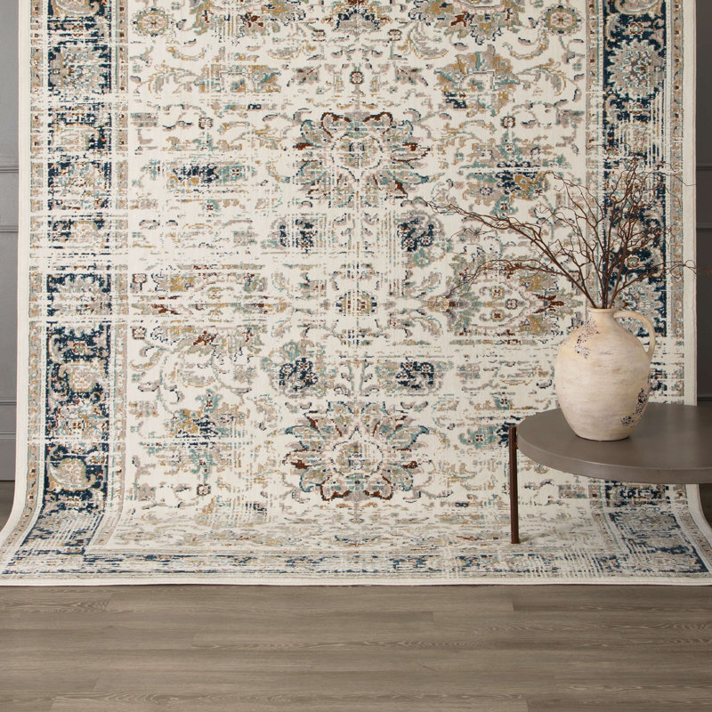 Alabaster Blue and Cream Viscose Silk Area Rug 9'6" x 12'11"