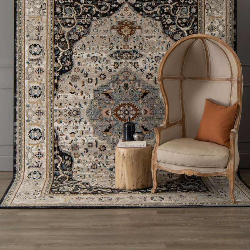 Chronos Black Rectangular Stain-Resistant Area Rug
