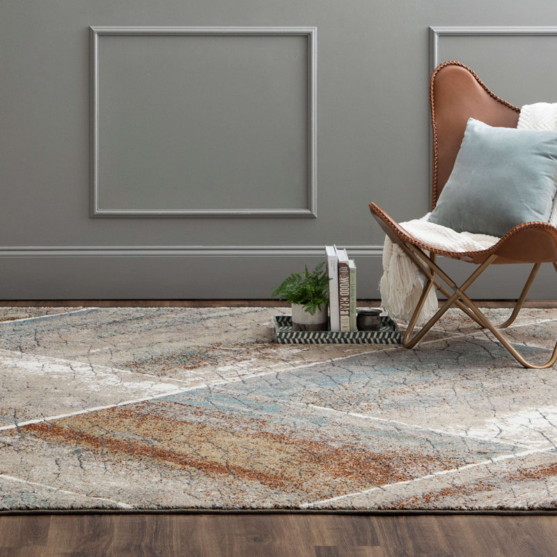 Dim Grey Geometric Wool and Synthetic Area Rug