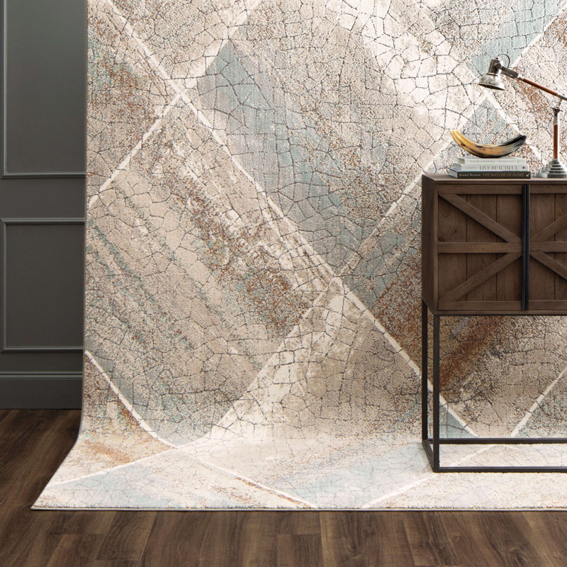 Dim Grey Geometric Wool and Synthetic Area Rug