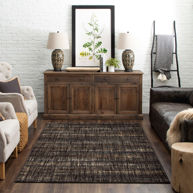 EverStrand Black and Beige Stripe Transitional Area Rug, 5'3" x 7'10"