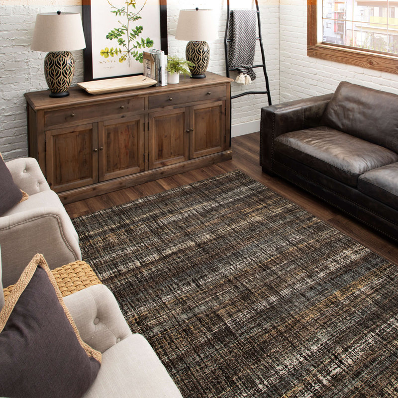 EverStrand Black and Beige Stripe Transitional Area Rug, 5'3" x 7'10"