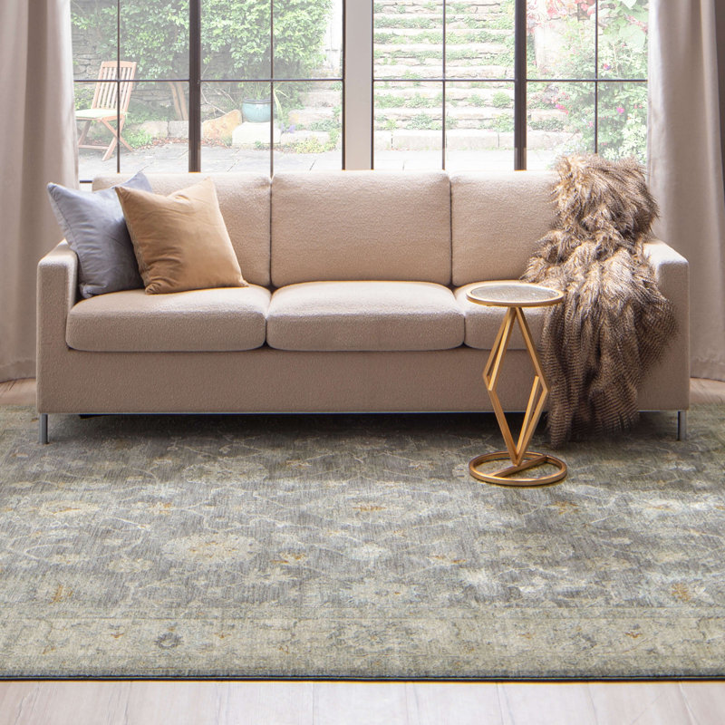 Gray Rectangular Stain-Resistant Synthetic Area Rug