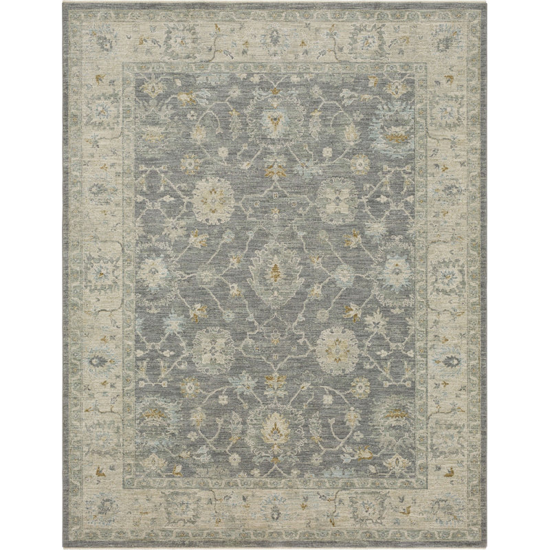 Gray Rectangular Stain-Resistant Synthetic Area Rug