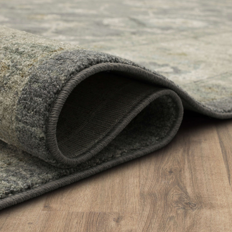 Gray Rectangular Stain-Resistant Synthetic Area Rug