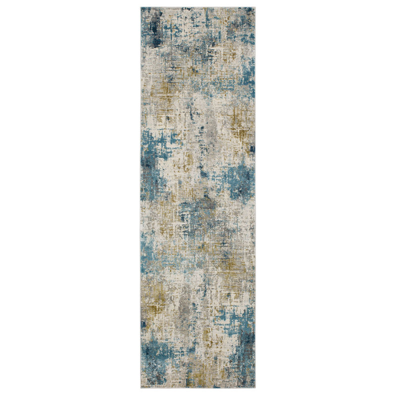 Marseille Blue Abstract Wool-Blend 30x96 Runner Rug