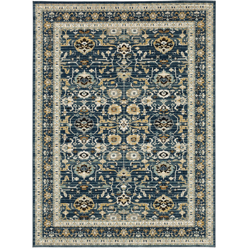 Majolica Blue Rectangular Easy-Care Viscose Silk Area Rug