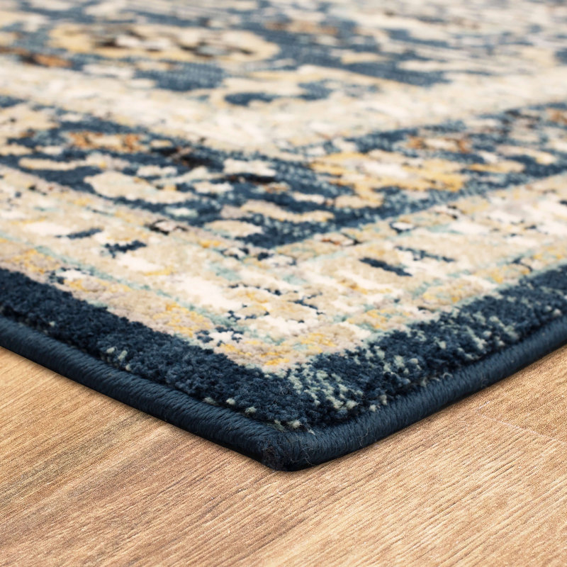 Majolica Blue Rectangular Easy-Care Viscose Silk Area Rug