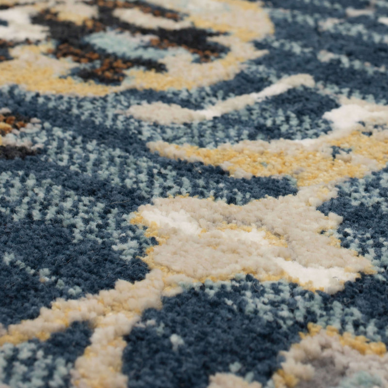 Majolica Blue Rectangular Easy-Care Viscose Silk Area Rug