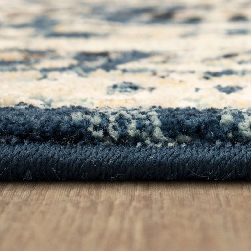 Majolica Blue Rectangular Easy-Care Viscose Silk Area Rug