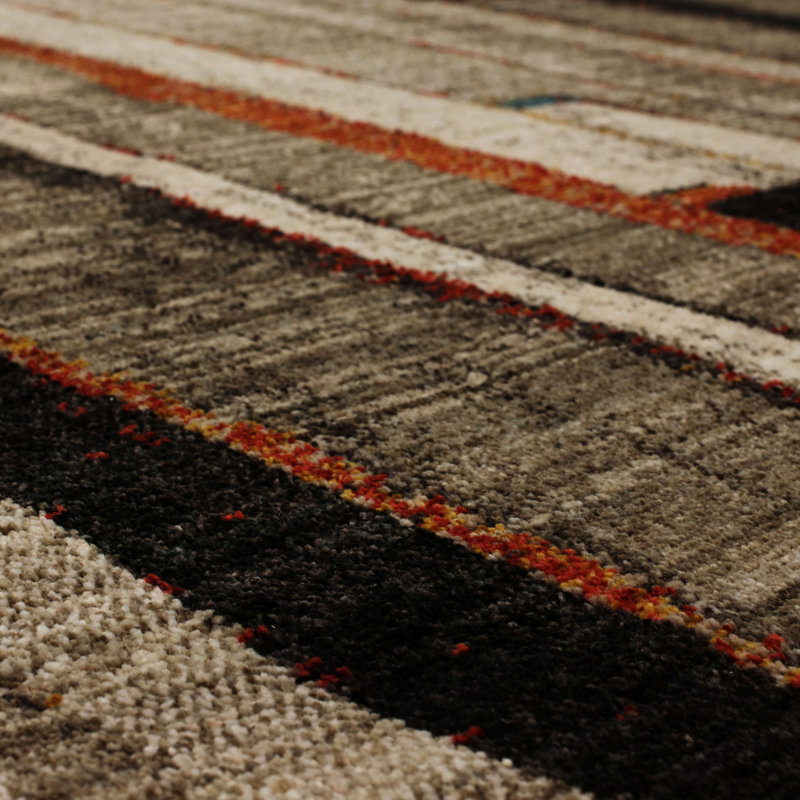 Elements Charcoal Modern Geometric 2' x 3' Wool Blend Rug