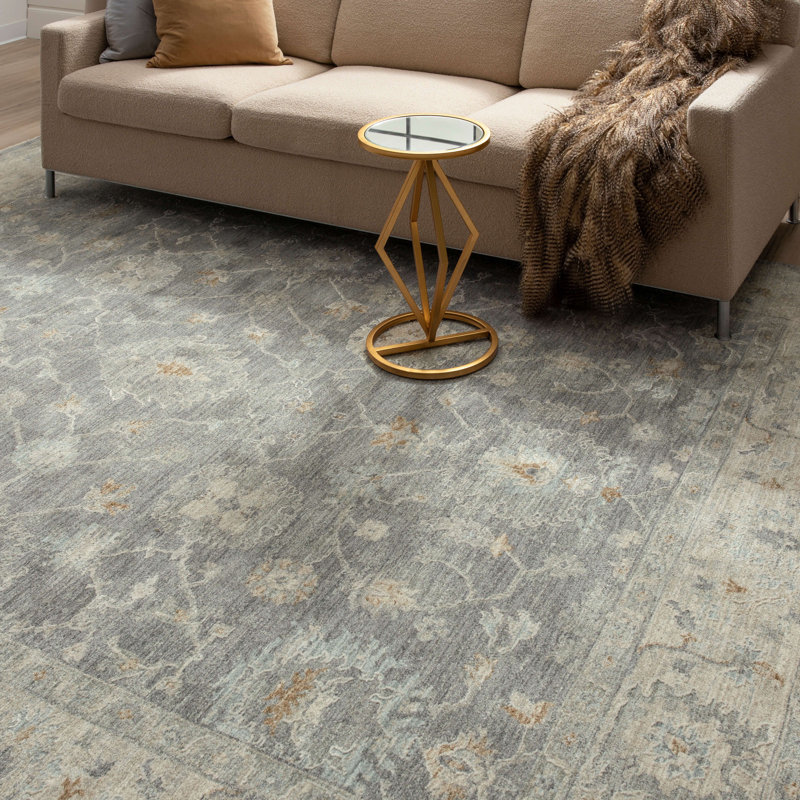 Gray Rectangular Stain-Resistant Synthetic Area Rug