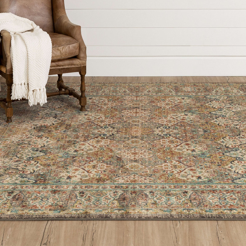 Highgrove Beige and Blue Wool Synthetic Area Rug