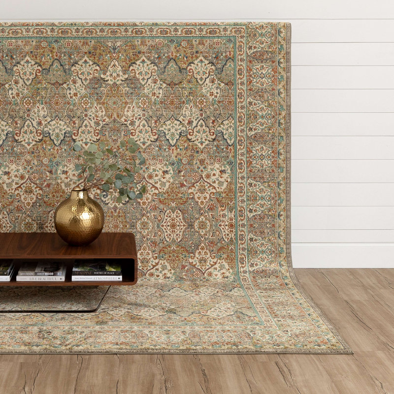 Highgrove Beige and Blue Wool Synthetic Area Rug