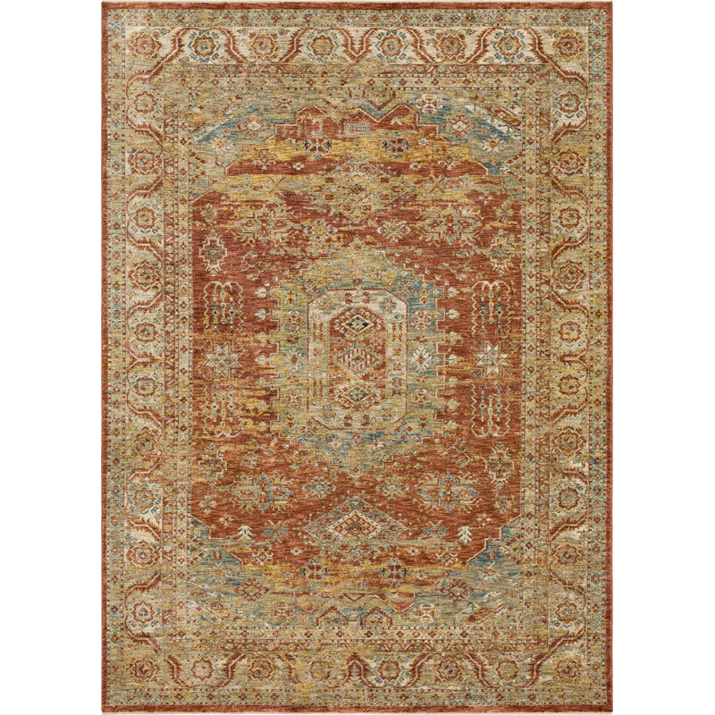 Rust Red Rectangular Stain-Resistant Synthetic Area Rug