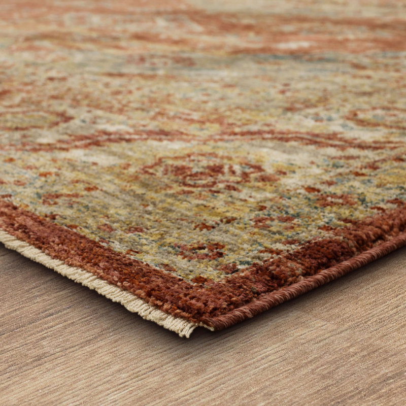 Rust Red Rectangular Stain-Resistant Synthetic Area Rug