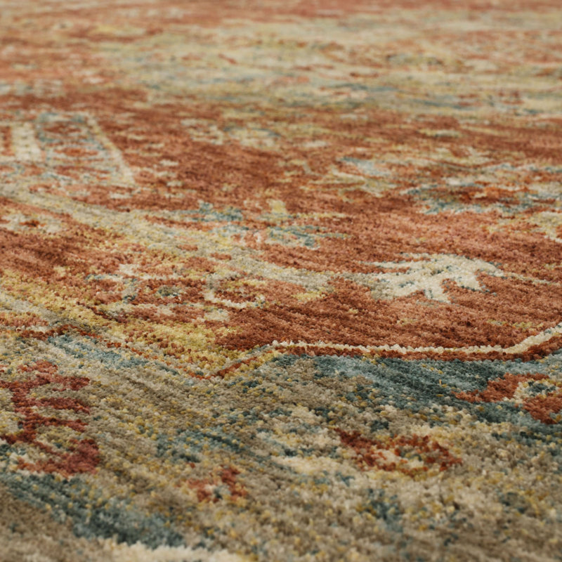 Rust Red Rectangular Stain-Resistant Synthetic Area Rug