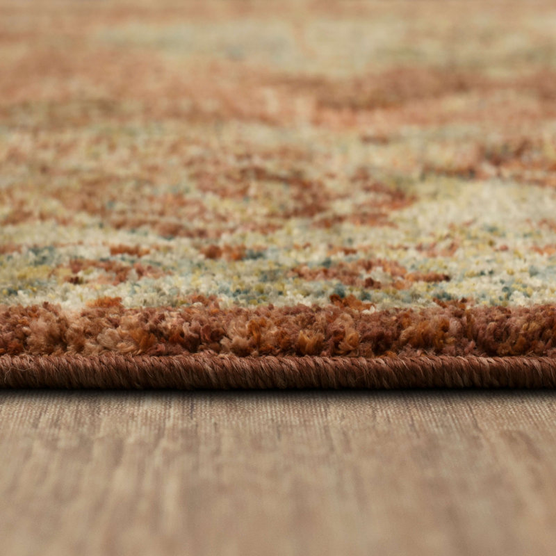 Rust Red Rectangular Stain-Resistant Synthetic Area Rug