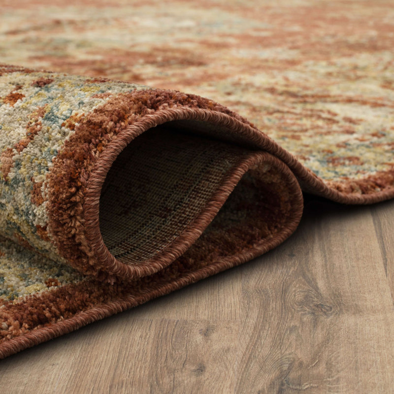 Rust Red Rectangular Stain-Resistant Synthetic Area Rug