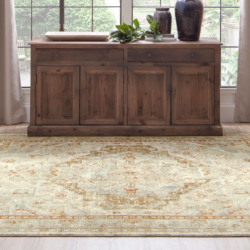 Adalia Kumra Cream Traditional 10' x 14' Synthetic Area Rug