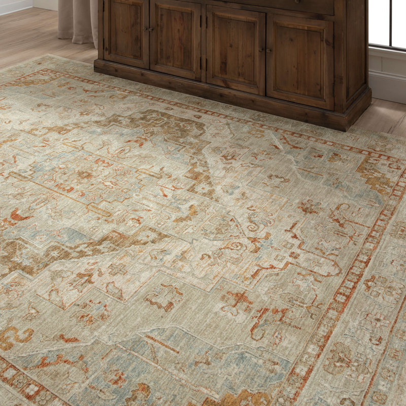 Cream 5' x 7' Stain-Resistant Synthetic Rectangular Area Rug