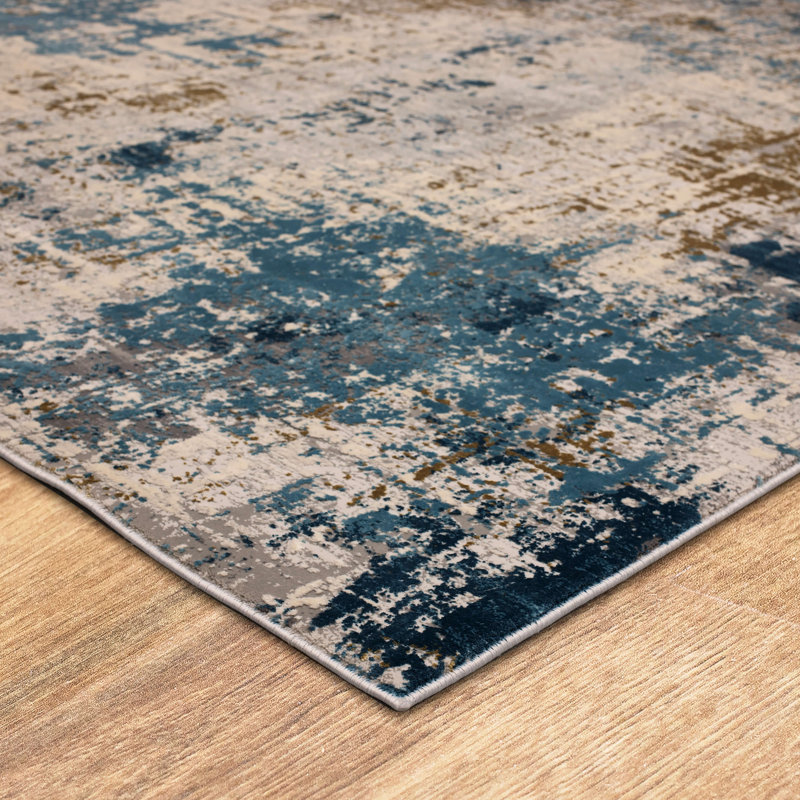 Marseille Blue Abstract Wool-Blend 30x96 Runner Rug