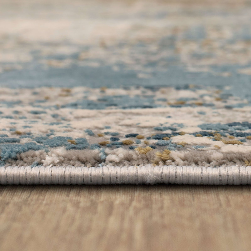 Marseille Blue Abstract Wool-Blend 30x96 Runner Rug