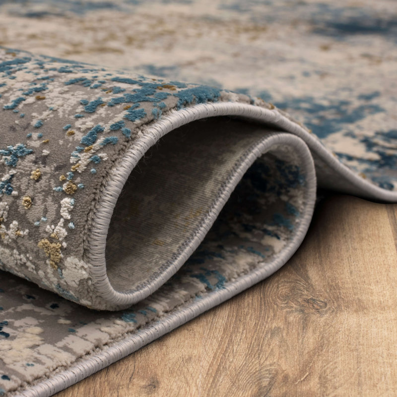Marseille Blue Abstract Wool-Blend 30x96 Runner Rug