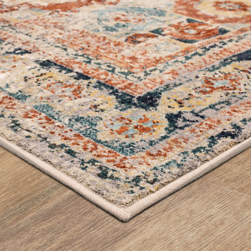 Blue and Beige Distressed Viscose Bohemian Area Rug