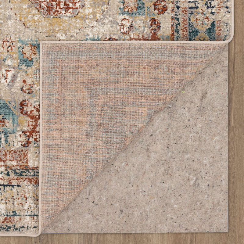 Blue and Beige Distressed Viscose Bohemian Area Rug