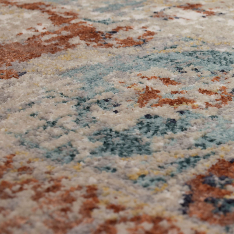 Blue and Beige Distressed Viscose Bohemian Area Rug