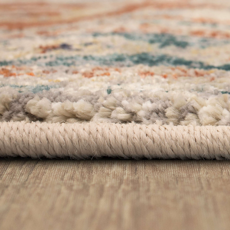 Blue and Beige Distressed Viscose Bohemian Area Rug