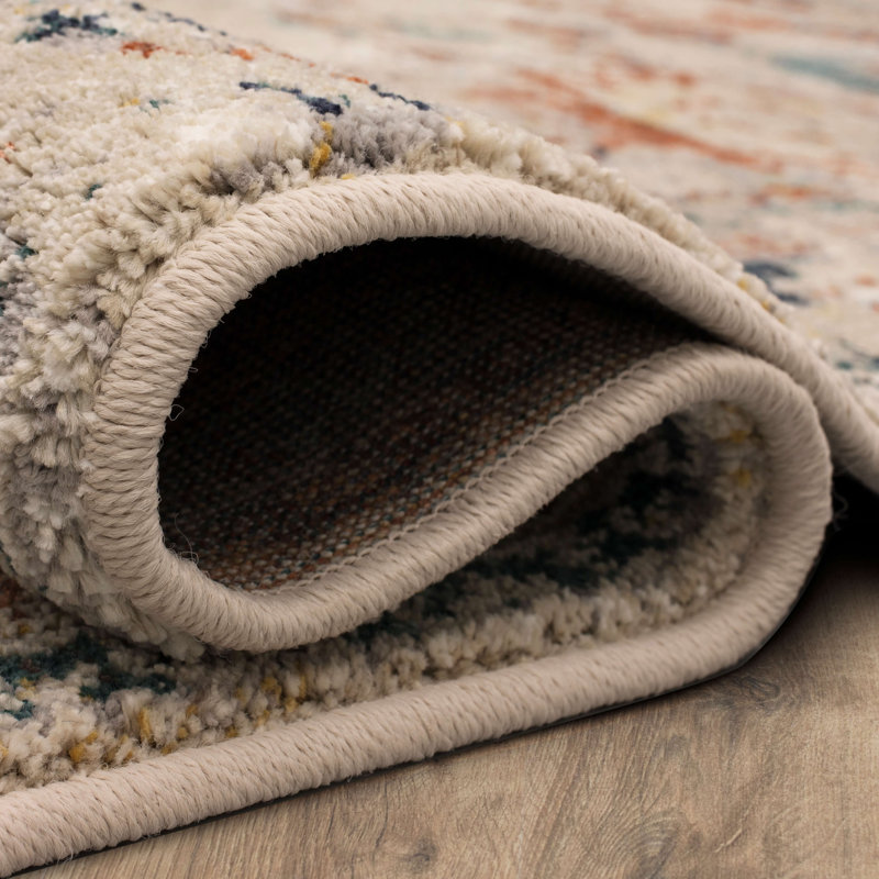 Blue and Beige Distressed Viscose Bohemian Area Rug
