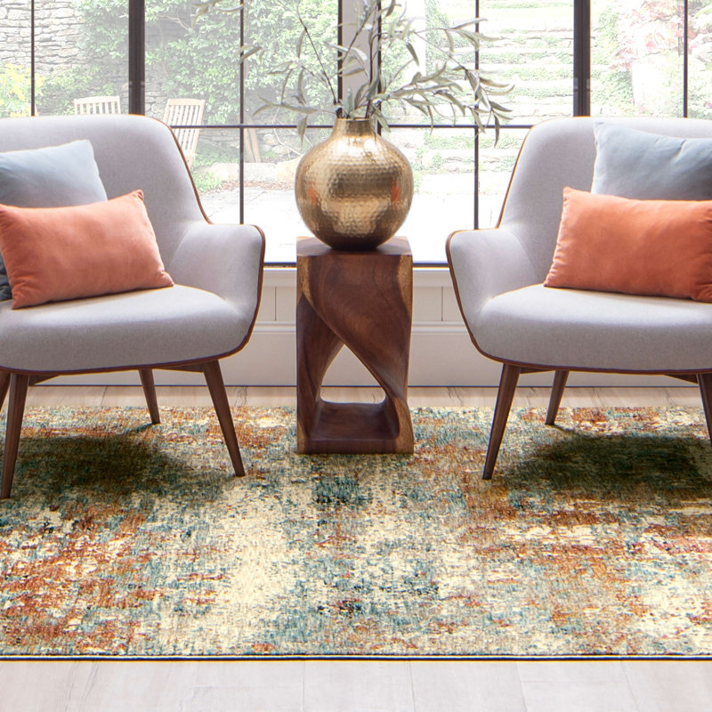 Beige Ankara Abstract Easy-Care Synthetic Area Rug, 6'7" x 9'6"