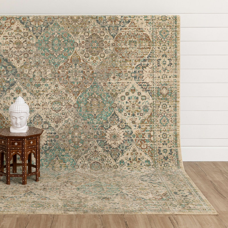 Blue and Beige Synthetic Stain-Resistant 8' x 11' Area Rug