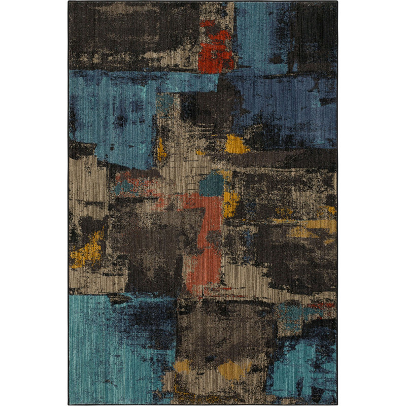Abstract Blue and Multicolor Wool Area Rug