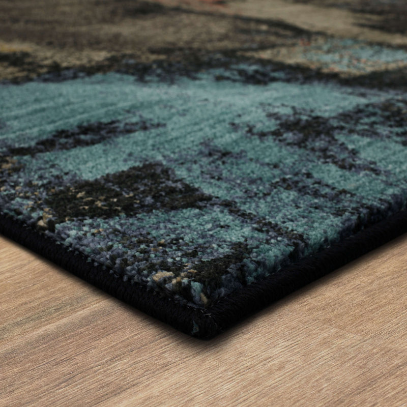 Abstract Blue and Multicolor Wool Area Rug