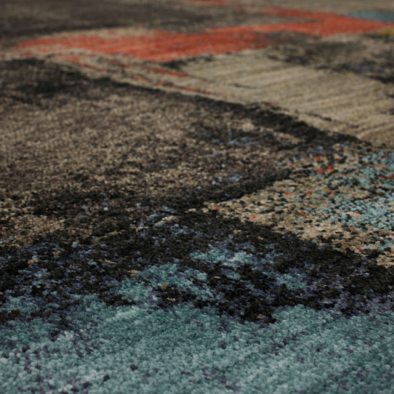 Abstract Blue and Multicolor Wool Area Rug