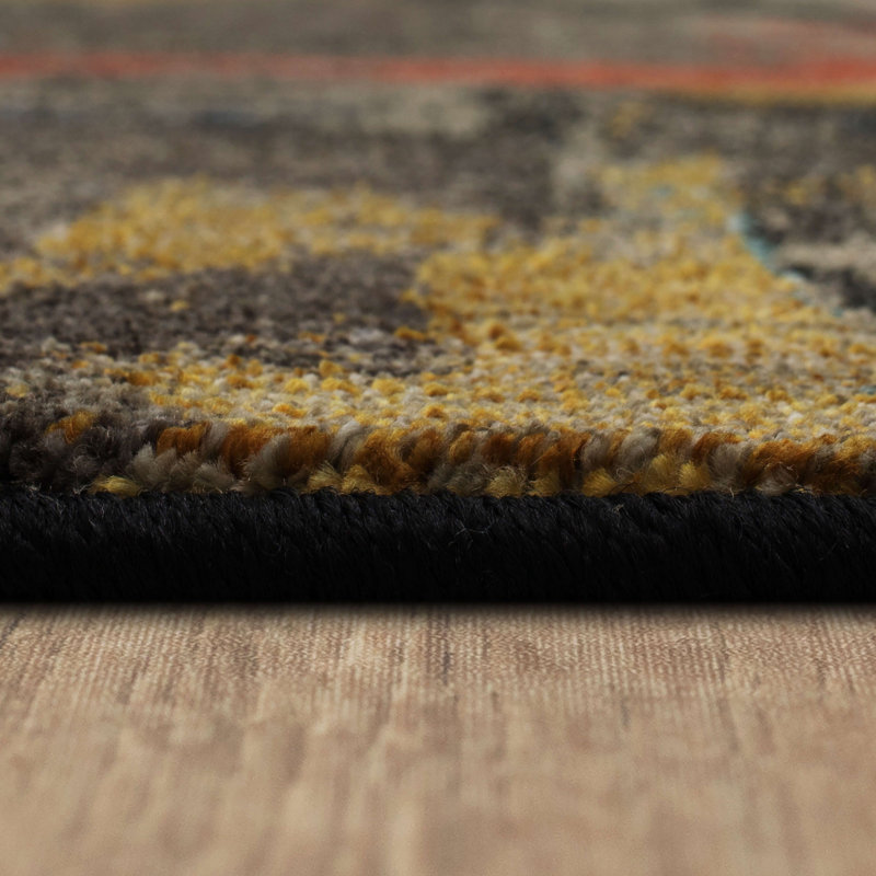 Abstract Blue and Multicolor Wool Area Rug